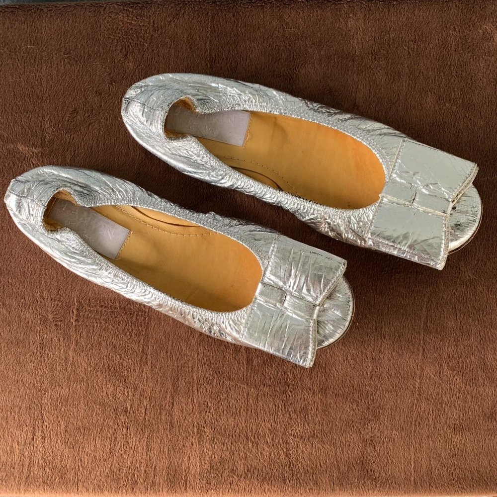 Lanvin Cracked Mirror Metallic Leather Ballet Flats